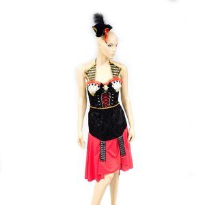 Black Red Gold Beaded Lace Pirate Corset